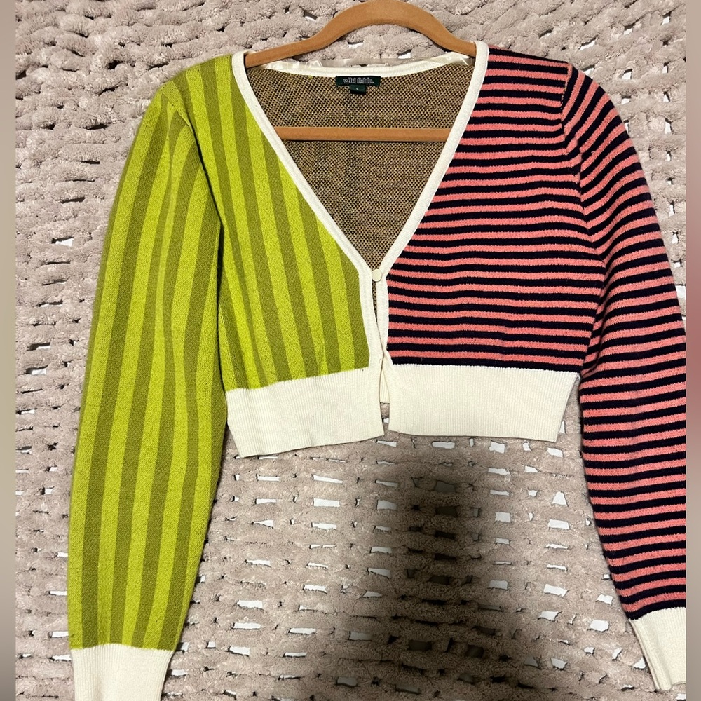 Target Women's Green and Pink Striped Cardigan